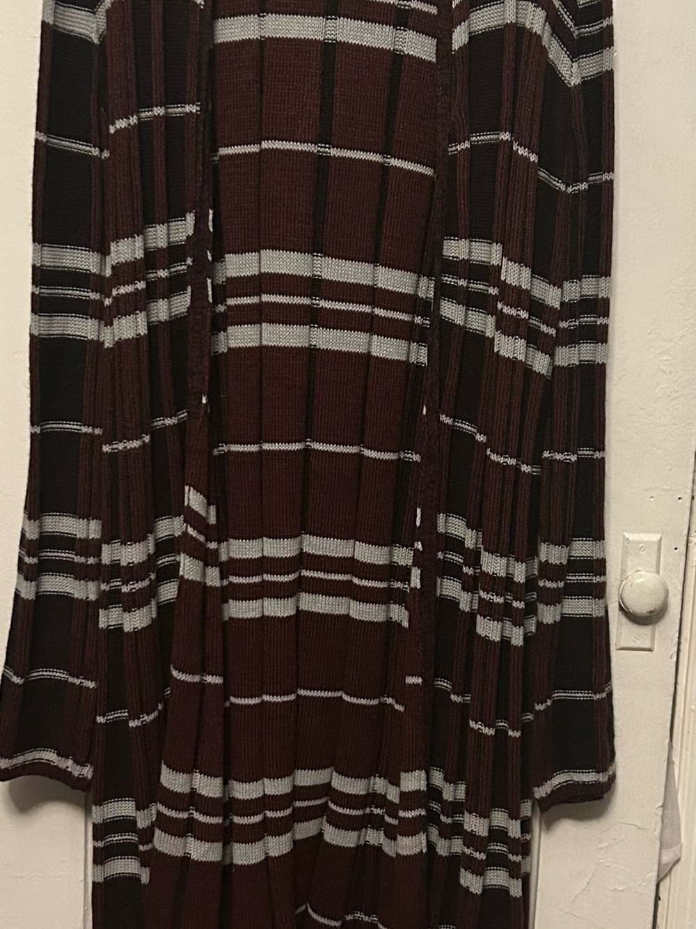 Faded Glory Burgundy, Black & Gray Ribbed Striped Sweater Cardigan